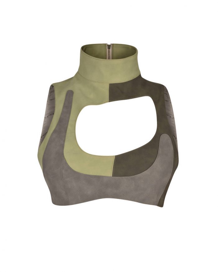 FAUX LEATHER WET GRASS  BRALET