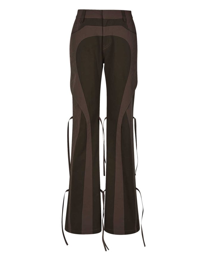 BROWN STRAP FLARED  PANTS