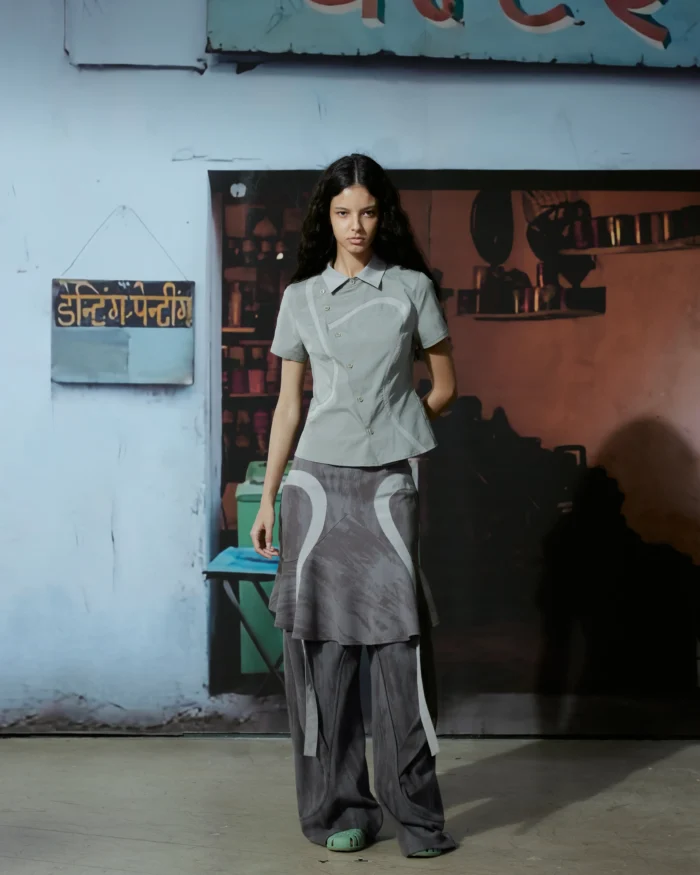 BI-STRIP  ASYMMETRIC  NYLON SHIRT