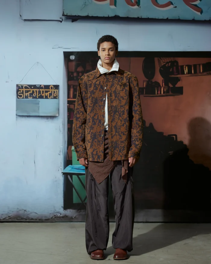 BROWN  FLOCKED  OVERSHIRT  JACKET