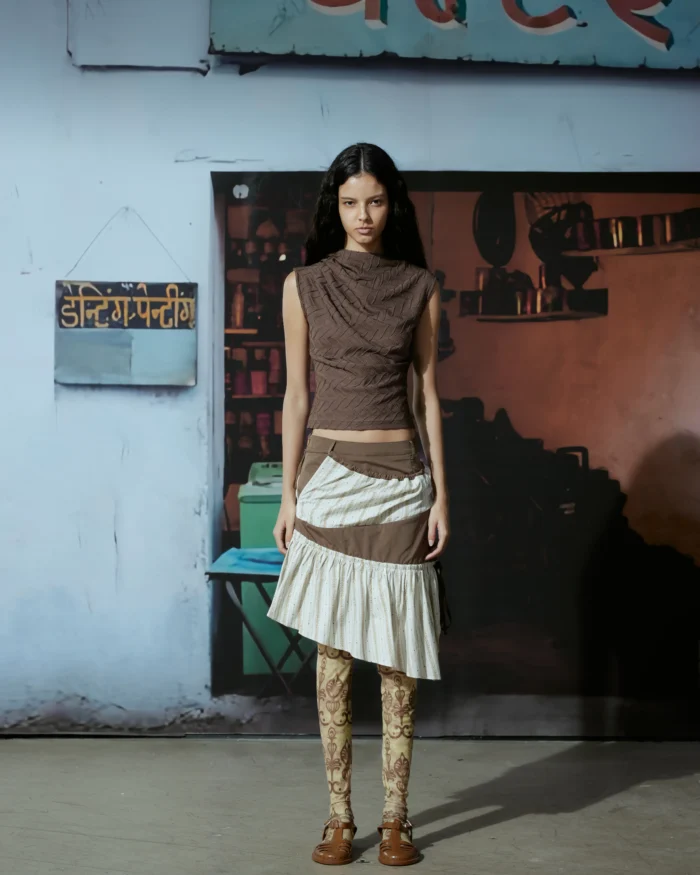 BROWN  DRAPED  EMBOSSED  TOP