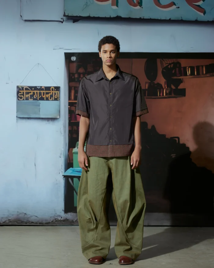 BRWON  LAYERED  NYLON SHIRT