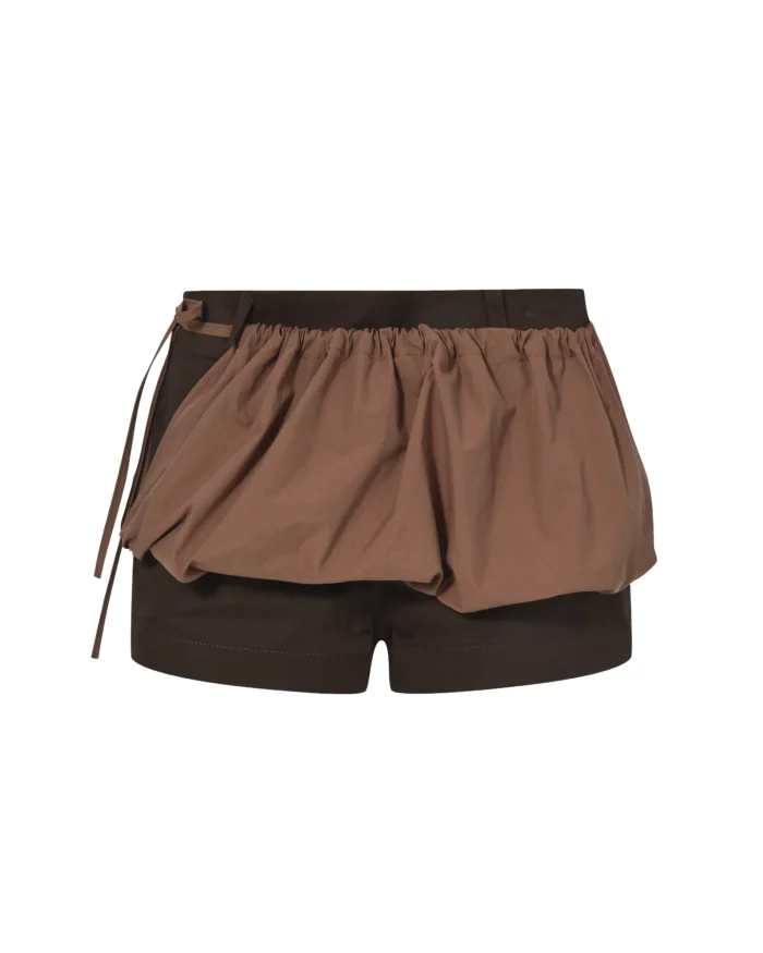 PINK&BROWN  LAYERED  DRAWSTRING  SHORTS