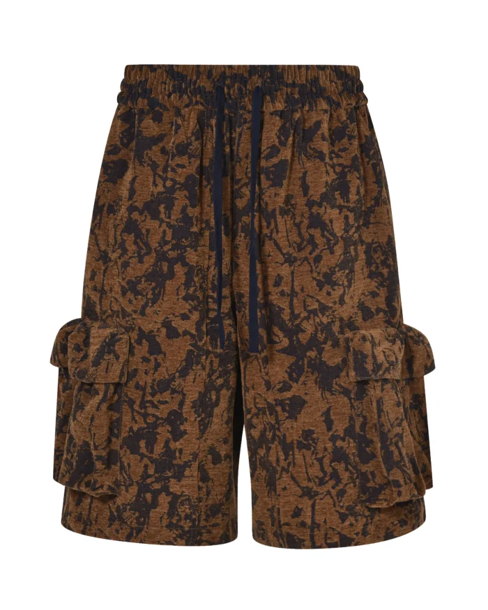 BROWN  FLOCKED  POCKET  SHORTS