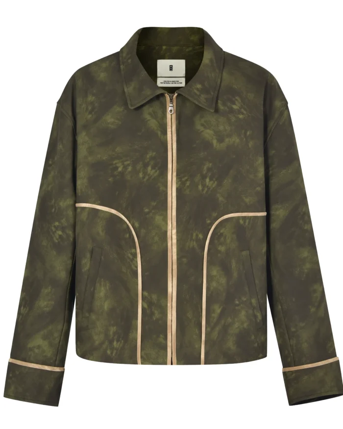 GREEN FAUXLEATHER  STRIPED  JACKET
