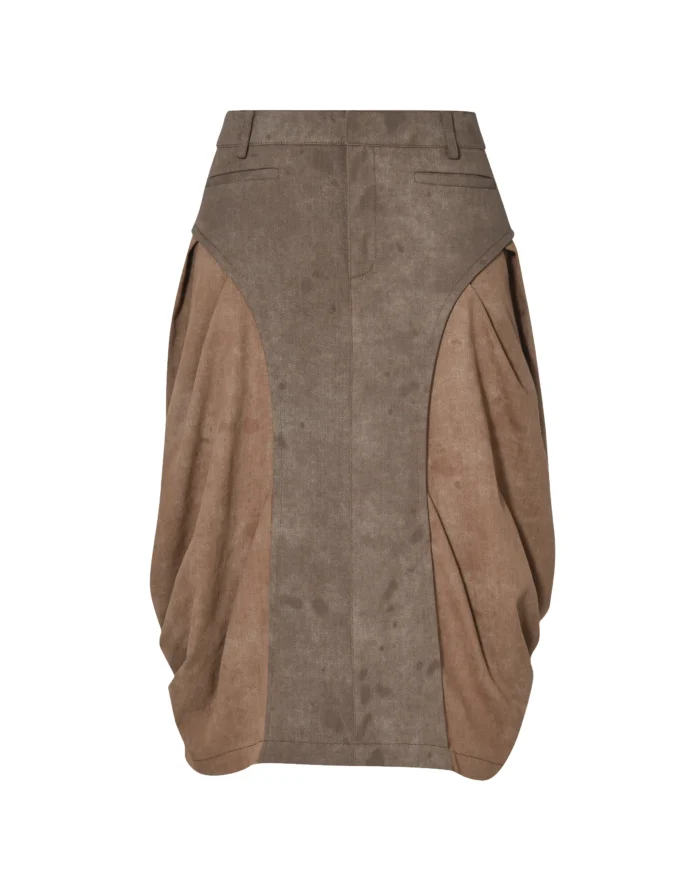 “DIRT”  PANELED  TWIST DENIM  MIDI SKIRT