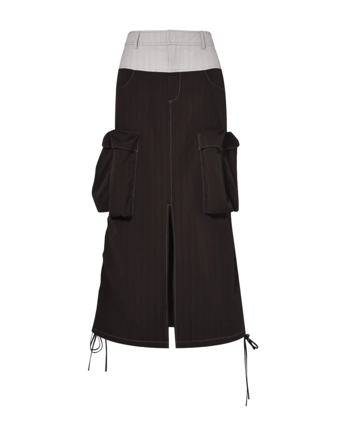 PANELED  POCKET  NYLON MIDI  SKIRT-1