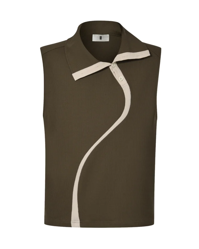 GREEN  BUTTON  COLLAR VEST