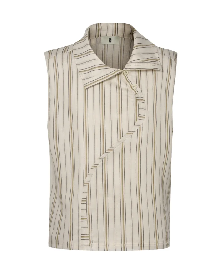 STRIPE  BUTTON  COLLAR VEST