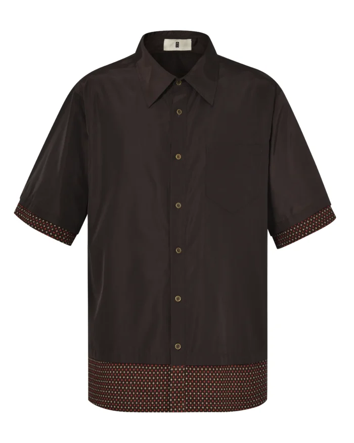 BRWON  LAYERED  NYLON SHIRT