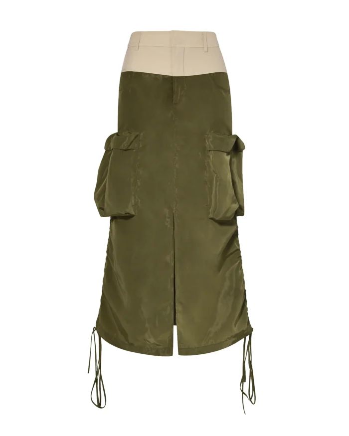 PANELED  POCKET  NYLON MIDI  SKIRT-2