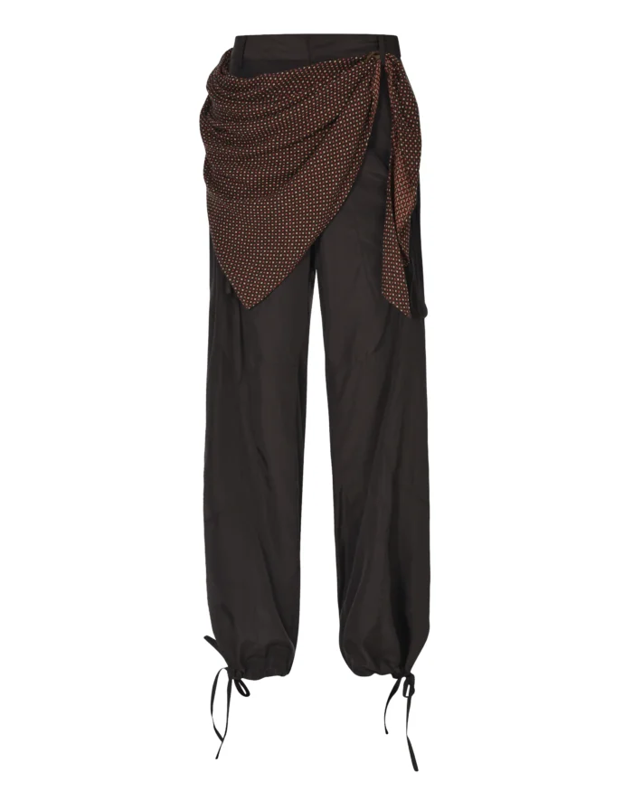 BROWN  LAYERED  DRAWSTRING  NYLON PANTS