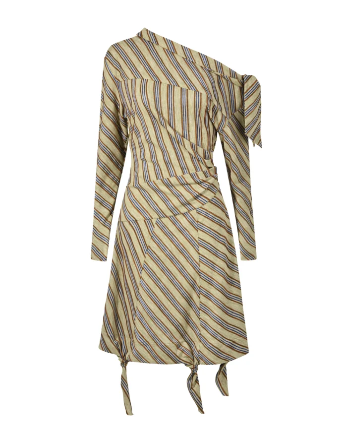 ASYMMETRIC STRIPE SELF-TIE SLOPE DRESS
