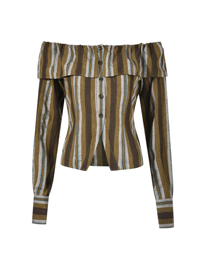 STRIPE OFF- SHOULDER SHIRT