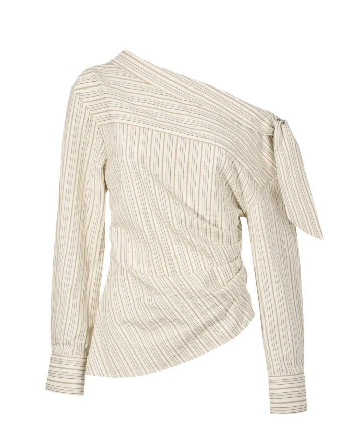 ASYMMETRIC BAND COLLAR SLOPE SHIRT
