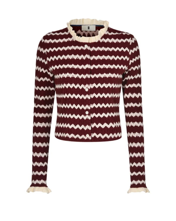 RED STRIPE RUFFLE CARDIGAN