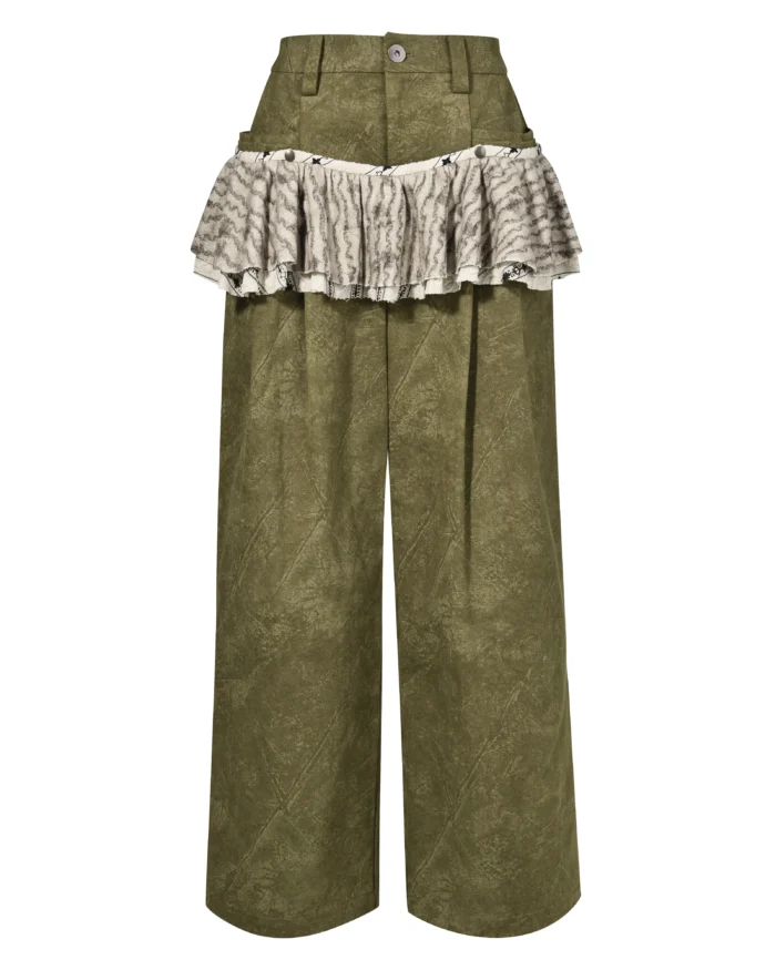 LAYERED SNAPS RUFFLE LOOSE PANTS