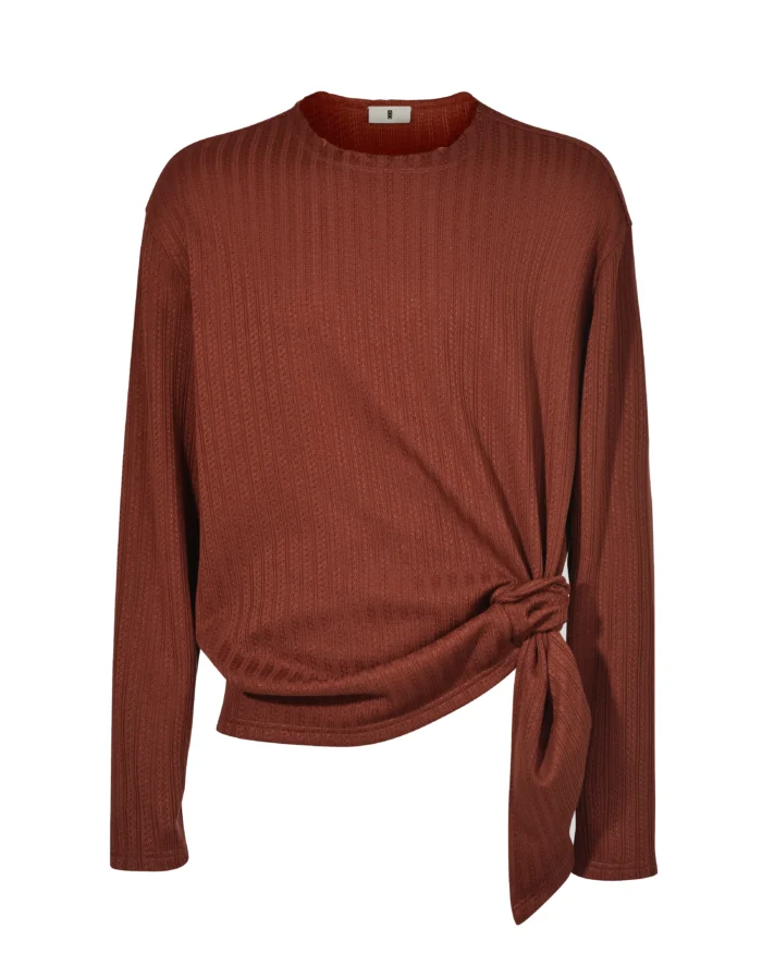 RED SELF-TIE TUBE SWEATER