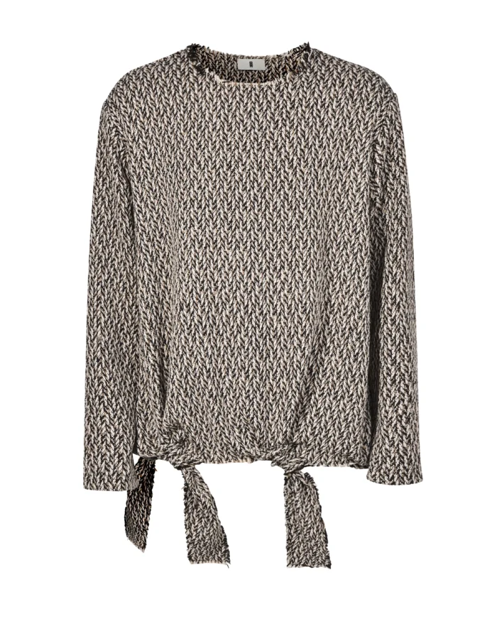 GREY SELF-TIE WOVEN SWEATER