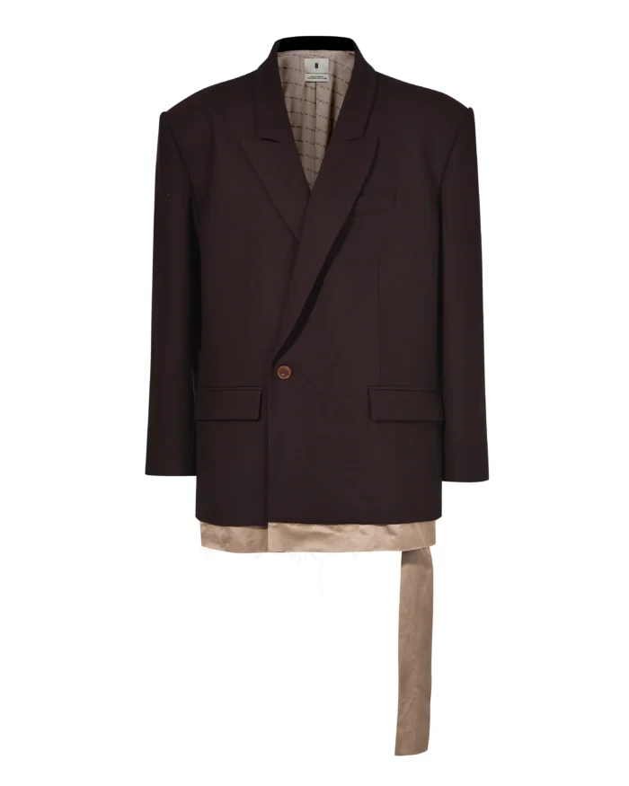 BURGUNDY LAYERED RIBBON WOOL SUIT