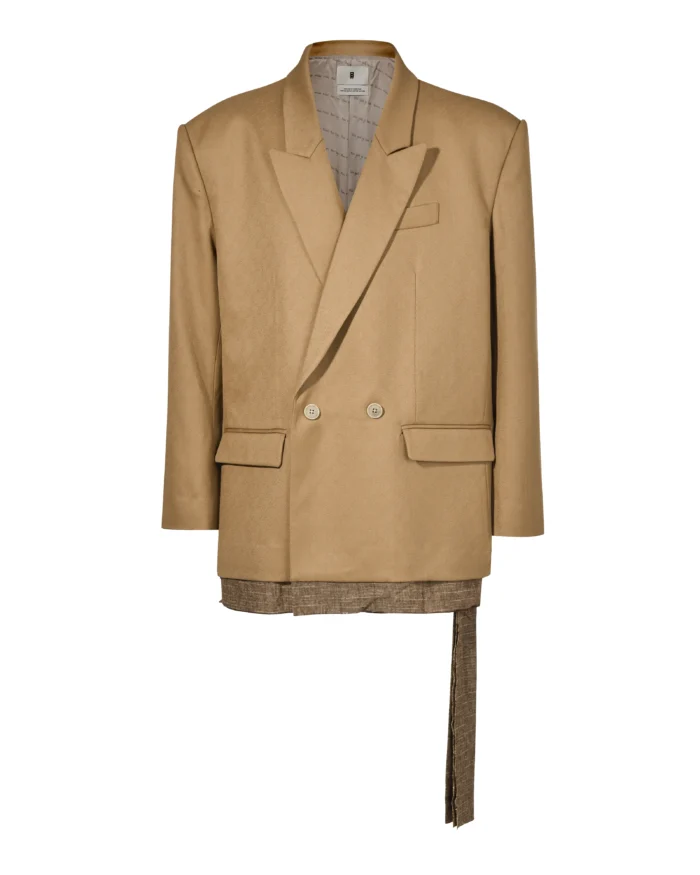 BEIGE LAYERED RIBBON WOOL SUIT