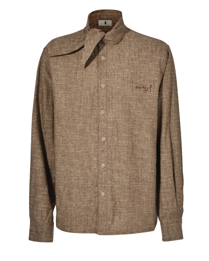 SELF-TIE COLLAR LINEN SHIRT