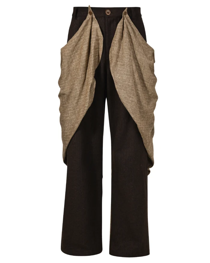 LINEN PANELED WRAP PANTS
