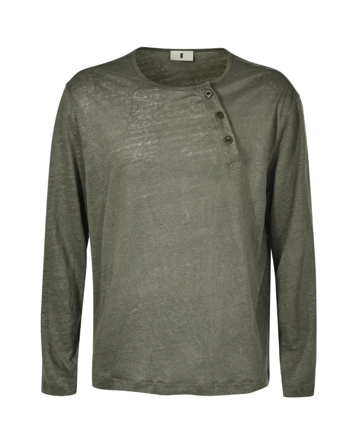 GREEN BUTTON LONG-SLEEVES T- SHIRT