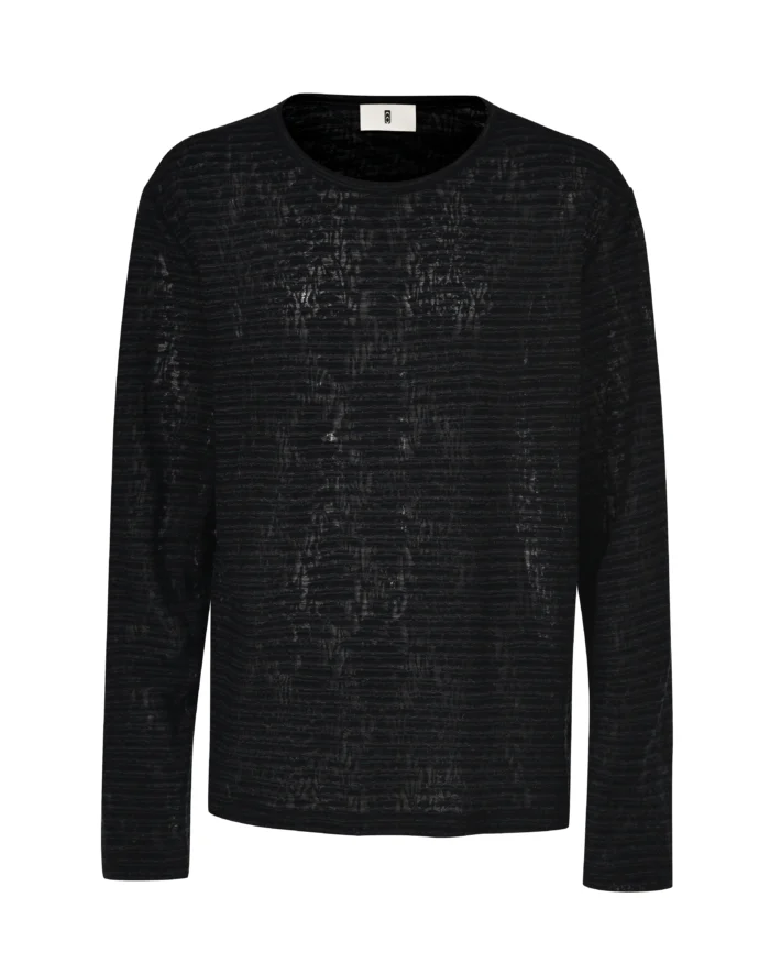BLACK STRIPE SEMI- SHEER LONG- SLEEVES T-SHIRT