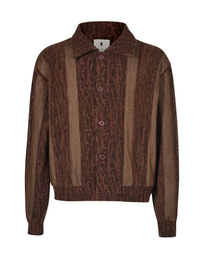 BROWN PANELED PATCHWORK CARDIGAN