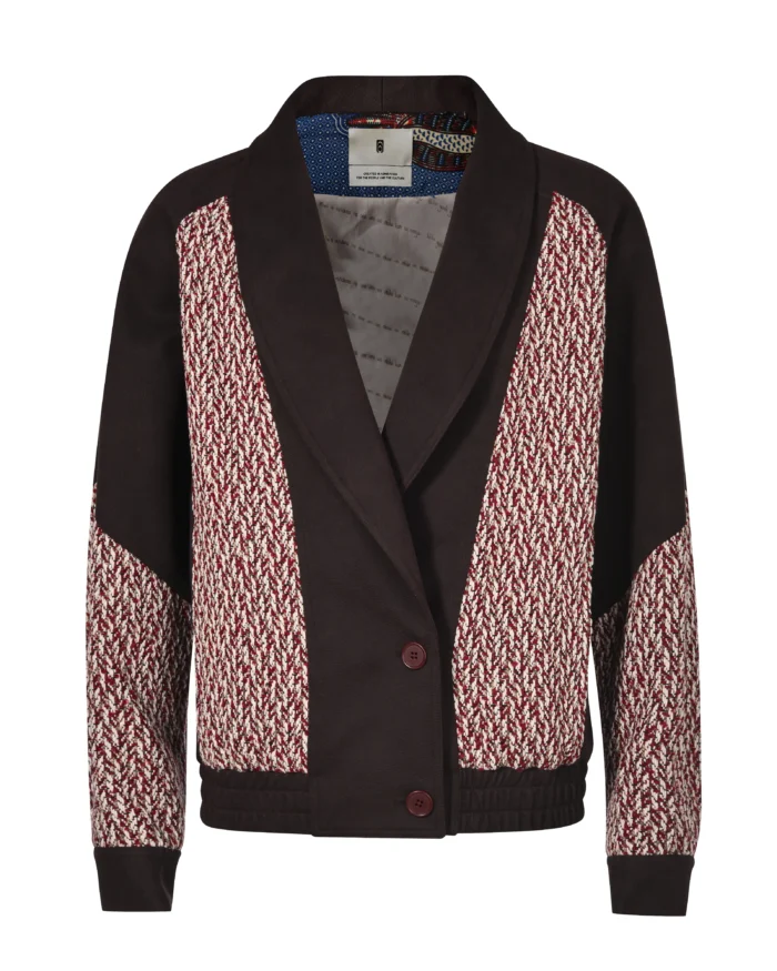 PANELED PATCHWORK FAUX- LEATHER JACKET