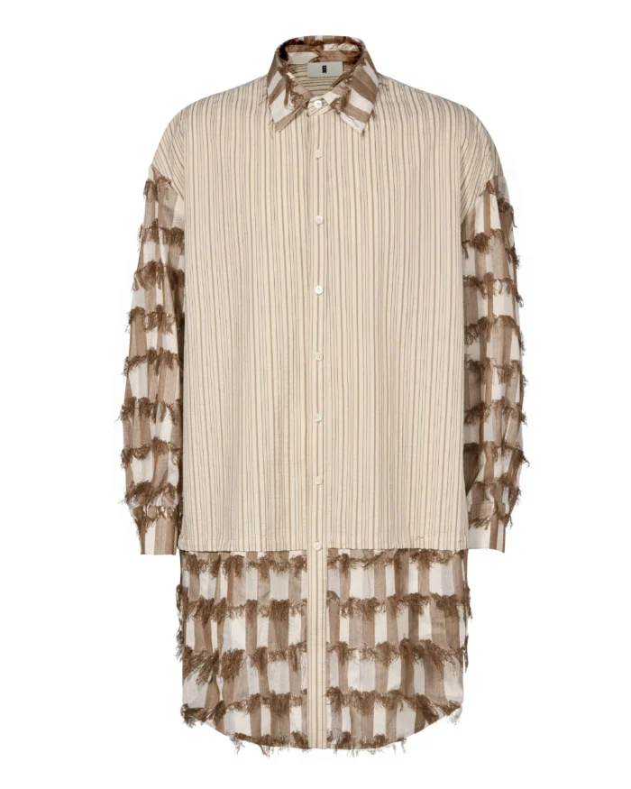 TEXTURED STRIPE LAYERED LONG SHIRT