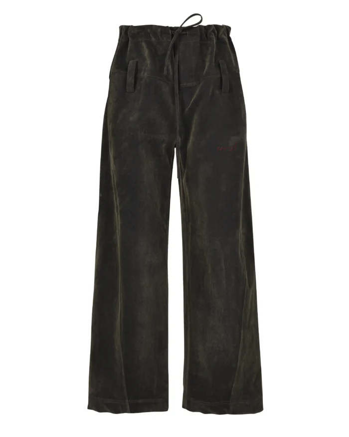 FLOCKED EMBROIDERY DENIM PANTS