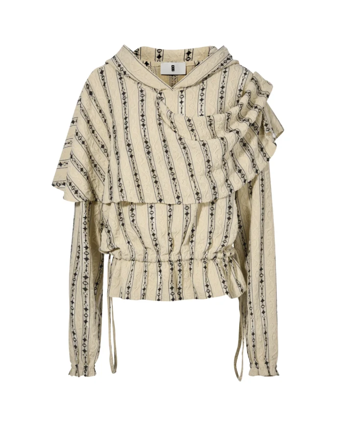 STRIPE LACE LAYERED WRAP TOP