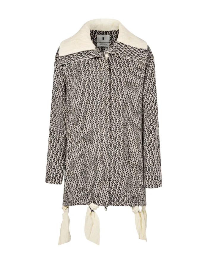 SELF-TIE SPREAD COLLAR WOVEN COAT