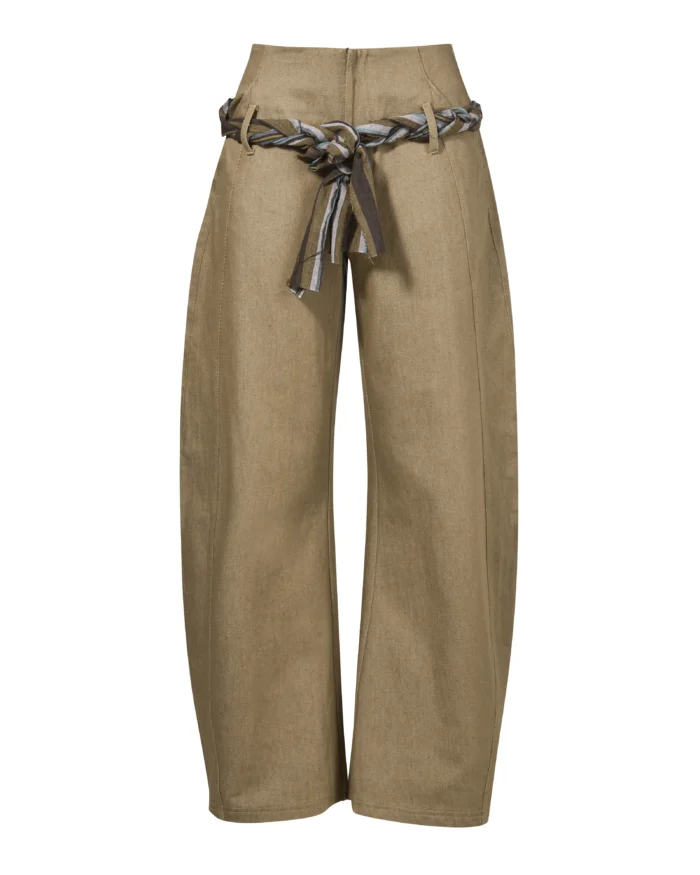 BEIGE RIBBON BELTED PANTS