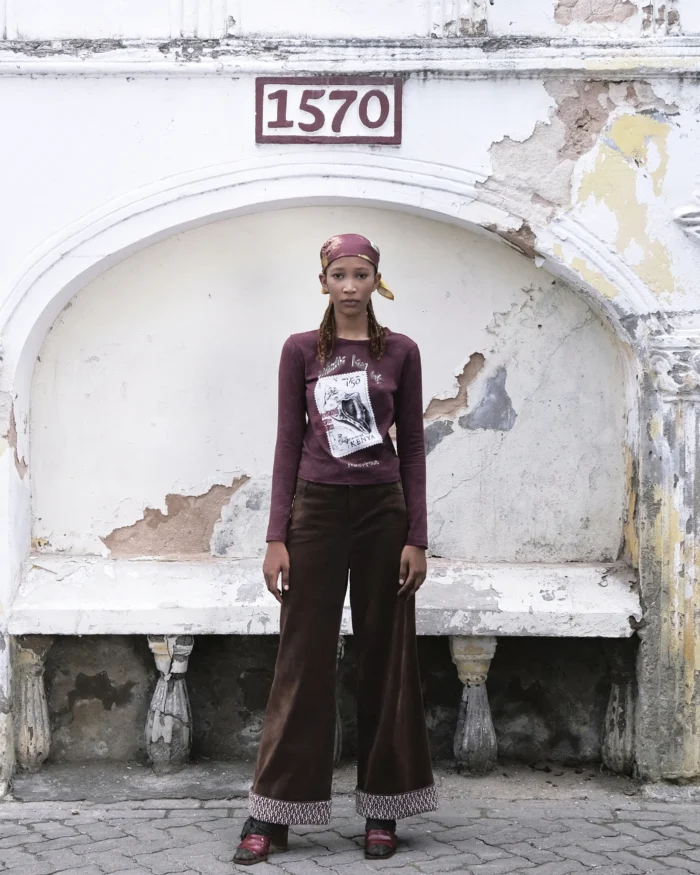 FLOCKED PATCHWORK DENIM PANTS