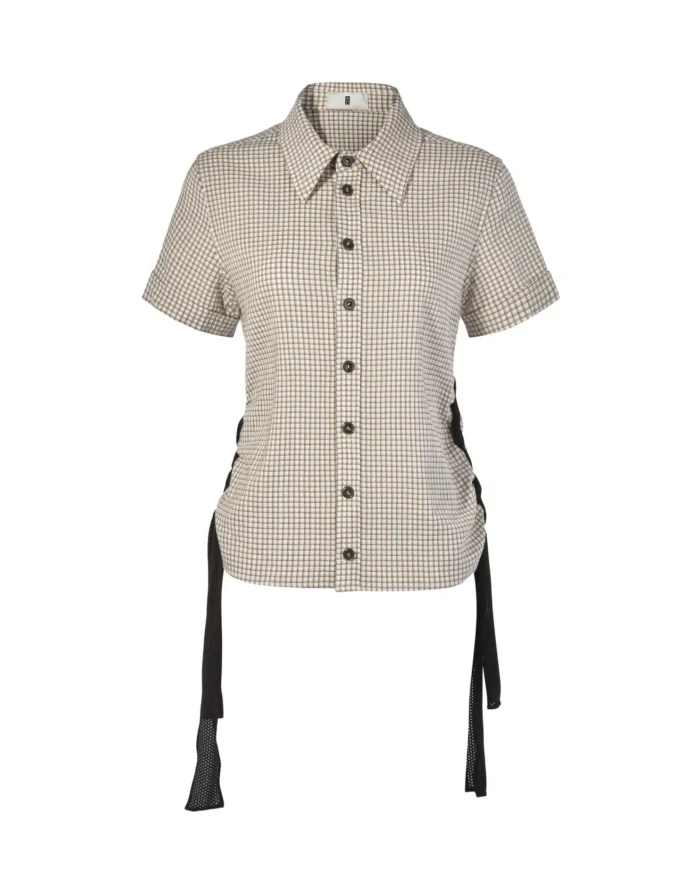 BEIGE SIDE FLETTING CHECKED SHIRT