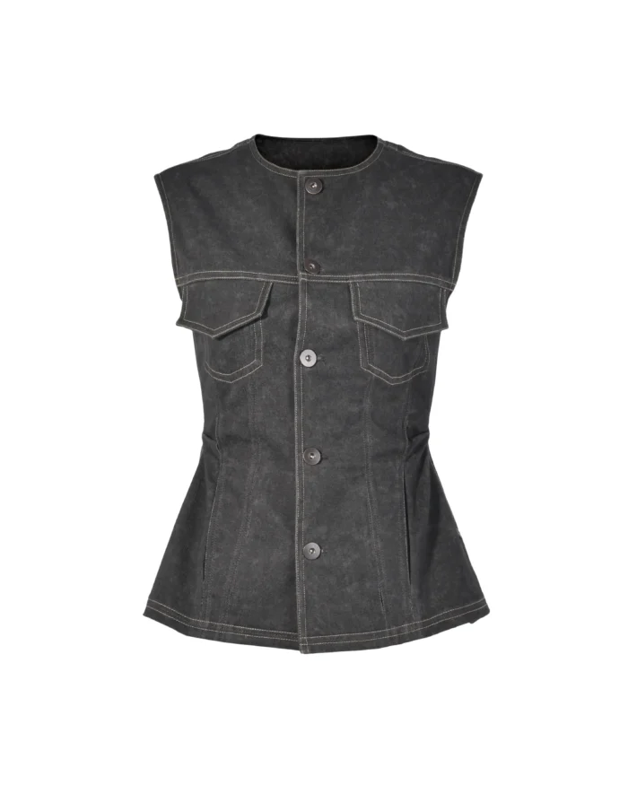 NAVY SLEEVELESS DENIM TOP