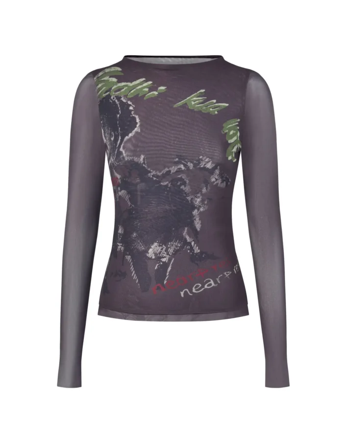 TRIBE PRINT MESH LONG SLEEVE TOP