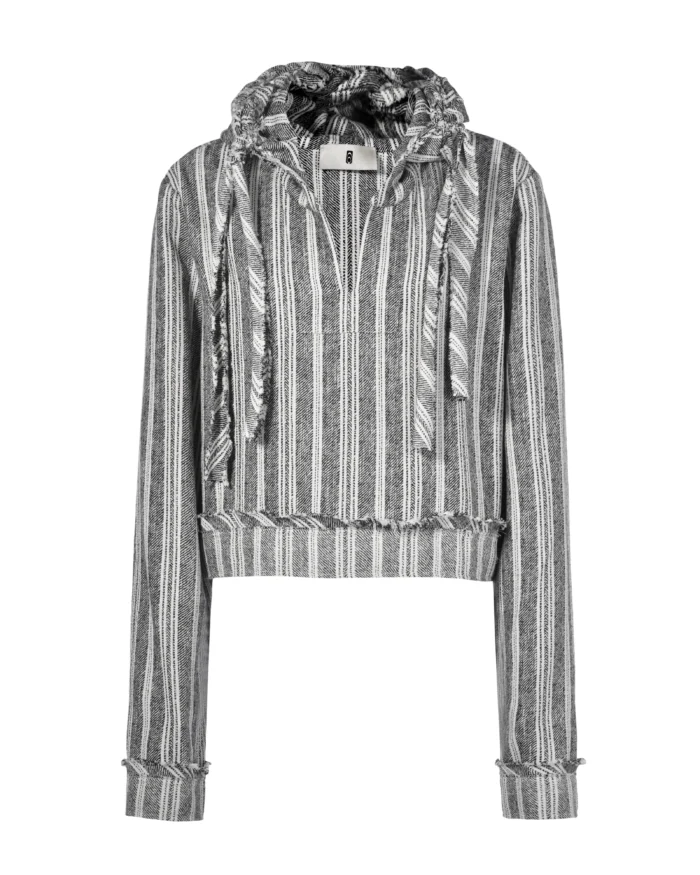 NAVY STRIPE FLETTING CROPPED HOODIE