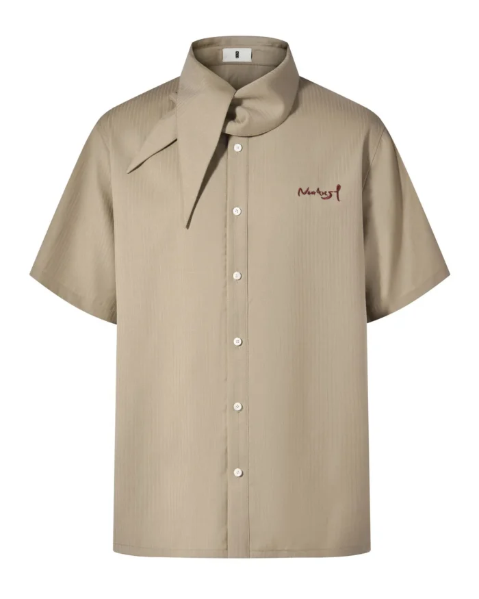 SELF-TIE COLLAR SHORT SLEEVE SHIRT