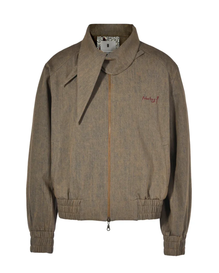 SELF-TIE COLLAR WASHED DENIM JACKET