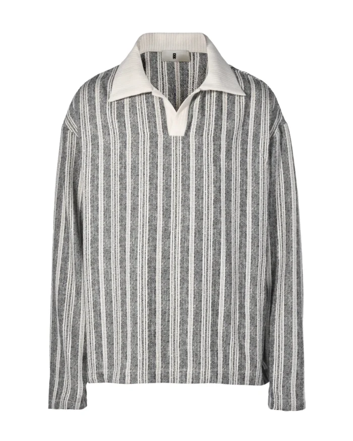 NAVY STRIPE LONG SLEEVE POLO