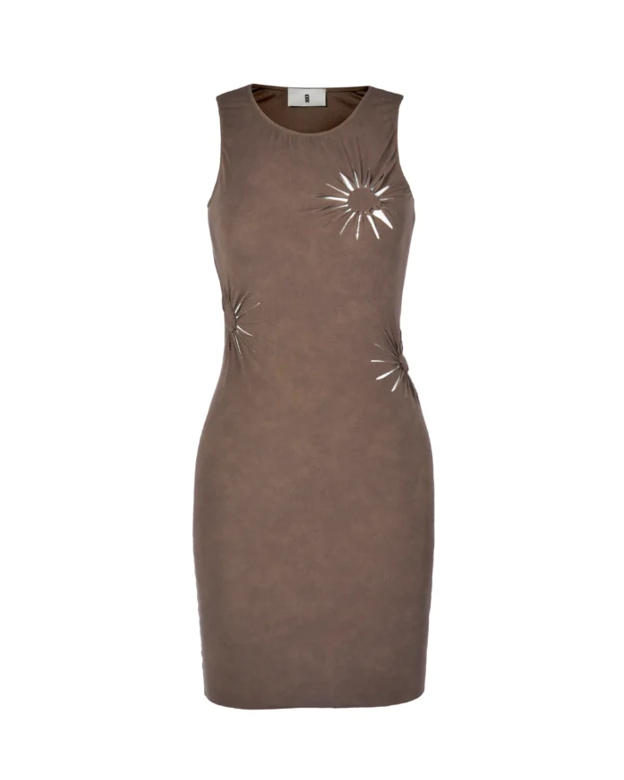 “BUIBUI”CUT-OUT FLETTING TENCEL MINI DRESS