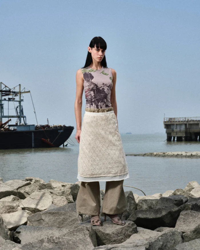LAYERED NET LINEN SKIRT