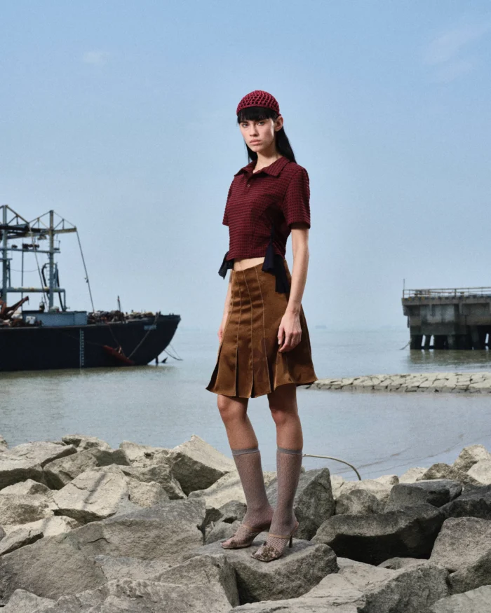 SILKY PLEATED “BUIBUI”PRINT SKIRT