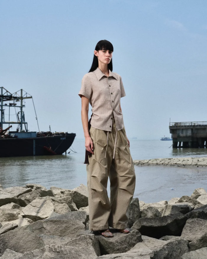 WRINKLE DRAWSTRING CARGO PANTS